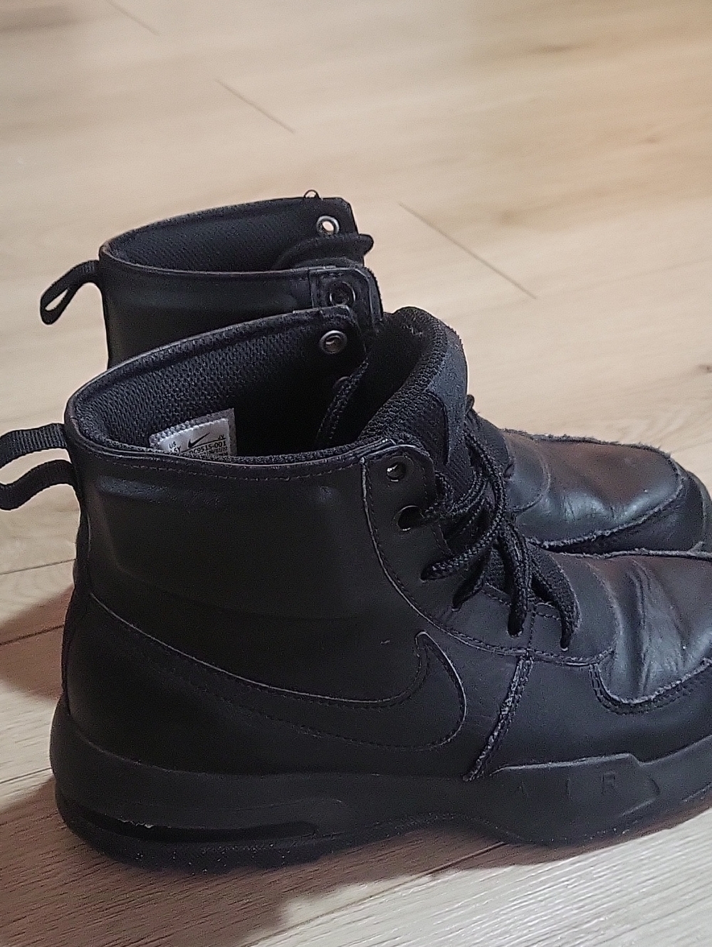 Nike Black Leather High-Top Boots with Swoosh